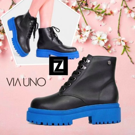 Bota Coturno Via Uno Bicolor Feminina – Preto+Chumbo na Zattini