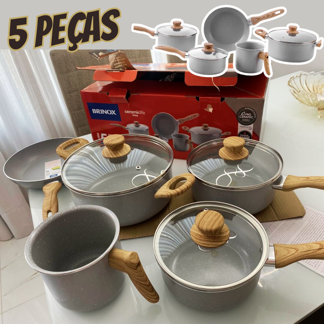 Brinox – Jogo de Panelas 5 Peças Ceramic Life Easy – Cinza na Amazon