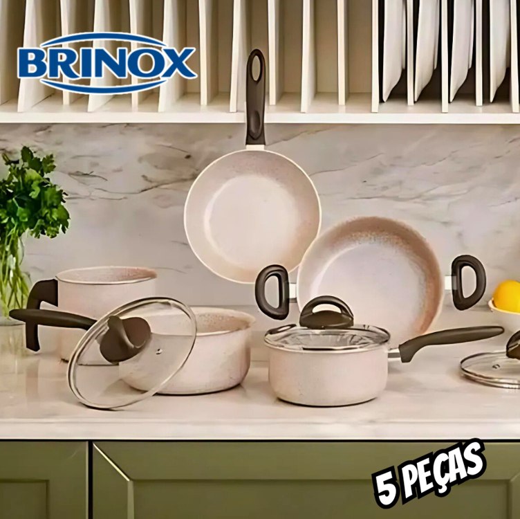 Brinox – Jogo de Panelas 5 Peças Ceramic Life Suprema – Vanilla na Amazon