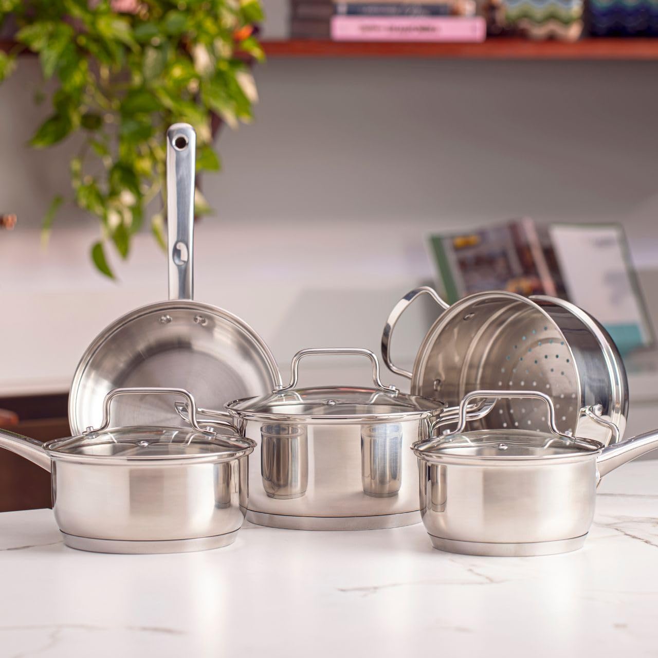 Brinox – Jogo de Panelas Aço Inoxidável Fundo Triplo 5 Peças Jasmin com Indução – Inox na Amazon