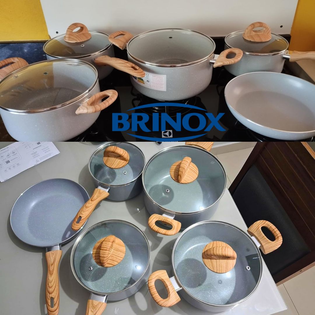 Brinox – Jogo de Panelas Ceramic Life 5 Peças Smart Plus com Fundo de Indução – Cinza Wooden na Amazon