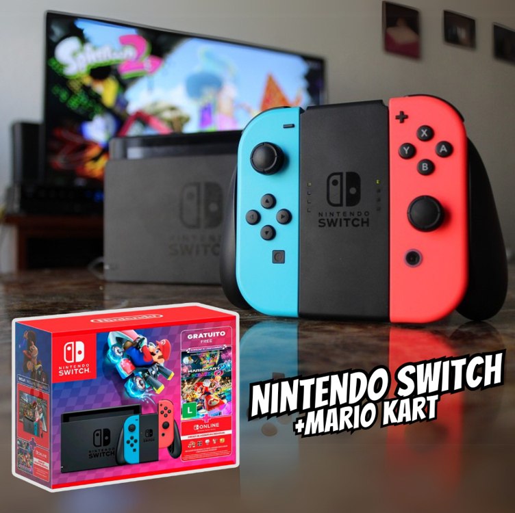 Bundle Nintendo Switch™ V2 Neon + Mario Kart™ 8 + 3 Meses de Assinatura Nintendo Switch Online na Amazon