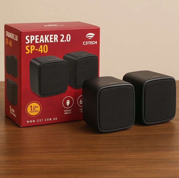 C3Tech Speaker 2.0 SP-40BK Preta conexao de audio P2 e alimentacao via USB na Amazon