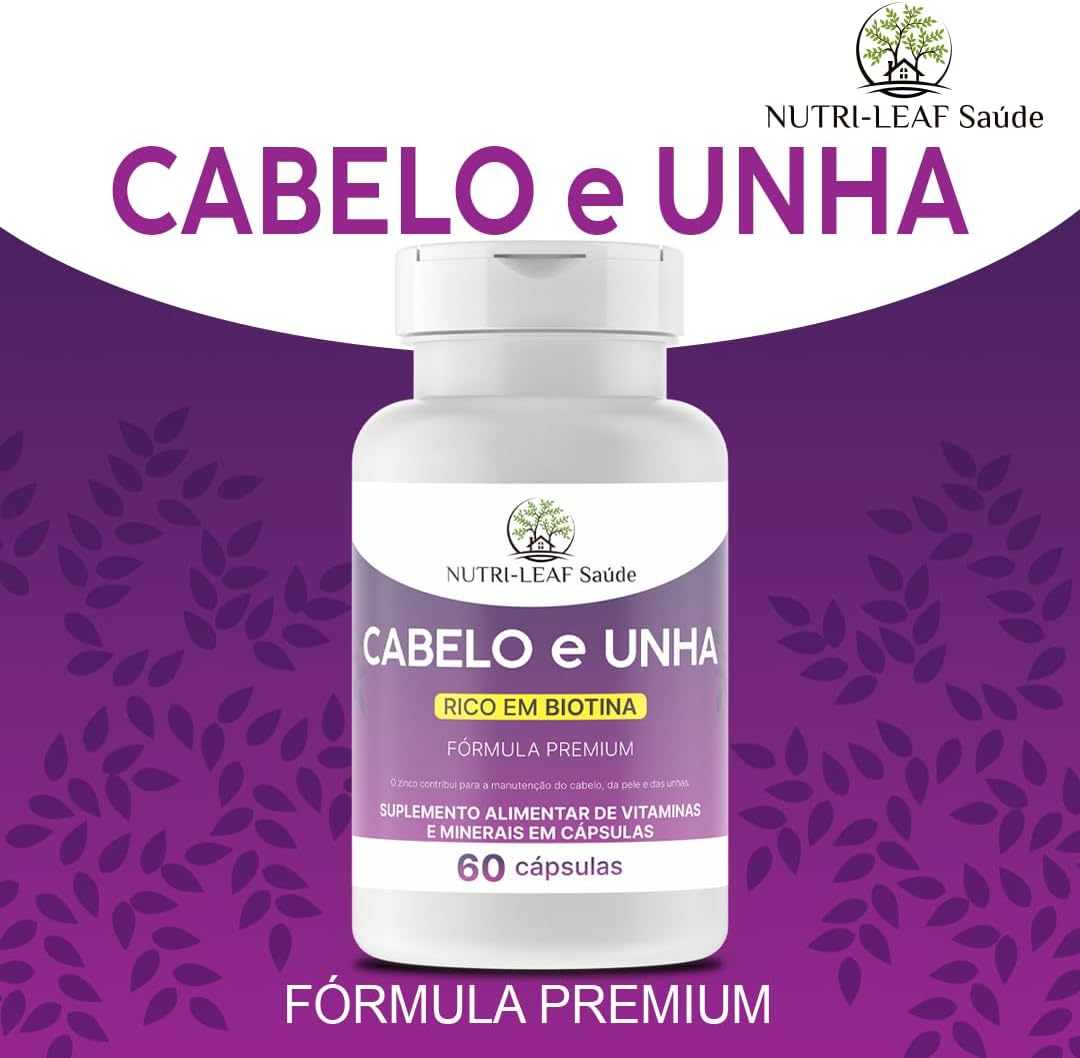 Cabelo e Unha Vitamina para Crescimento Capilar Unhas Fortes e Pele Saudável com Biotina Zinco e 16 Vitaminas Essenciais 60 Cápsulas da NUTRI-LEAF Saúde na Amazon