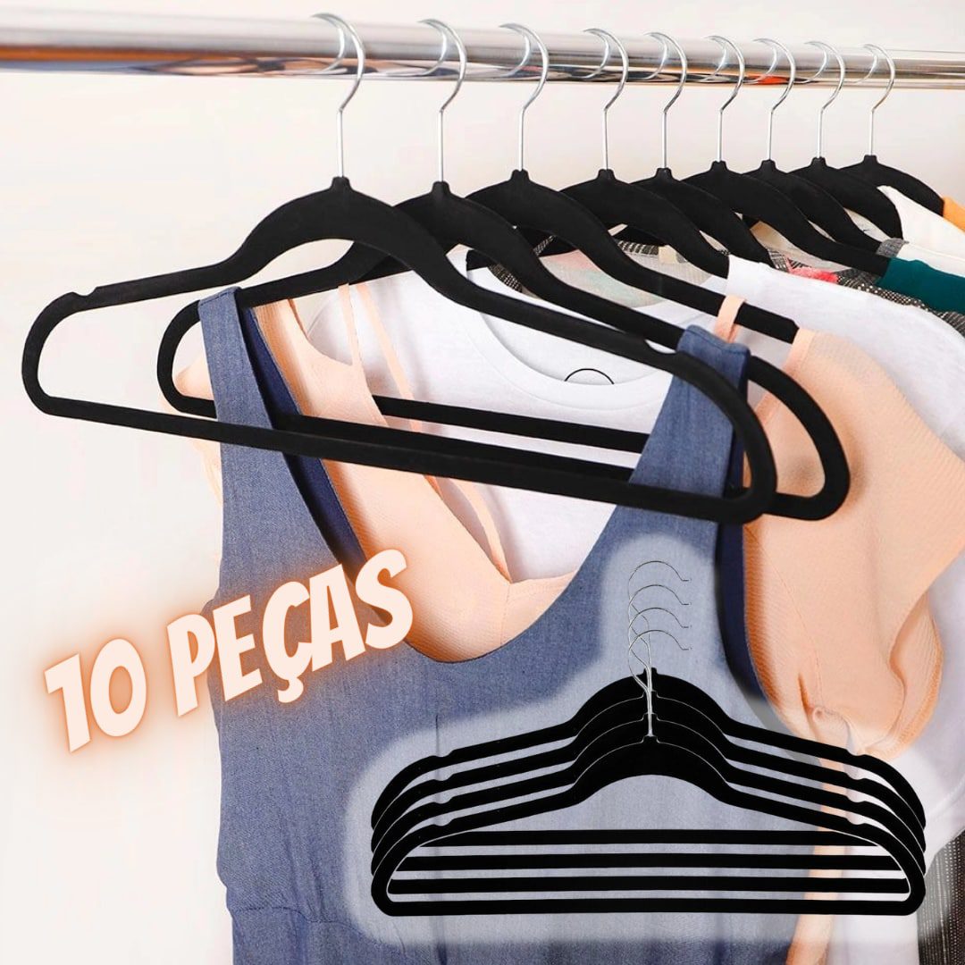 Cabide de Veludo 10 Peças Preto - Casual Home na Americanas