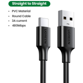 Cabo de Carregamento Smartphone 3A USB Tipo C Straight Black 480Mbps 1m - Ugreen na Aliexpress
