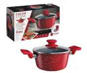 Caçarola 20 cm ColorStone de alumínio com antiaderente e tampa de vidro, Volcano – Euro Home na Amazon
