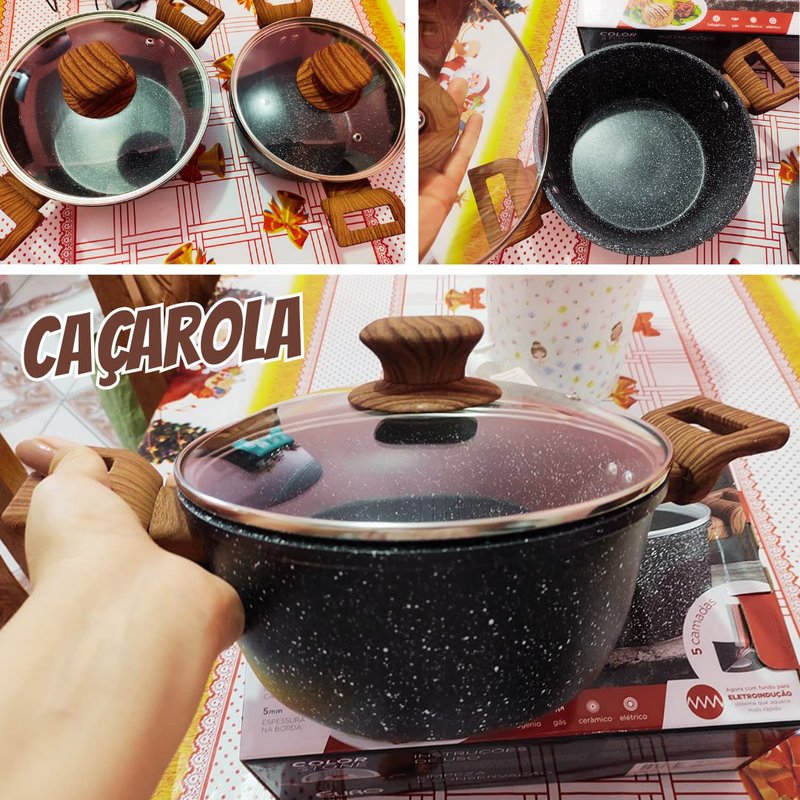 Caçarola 24 cm ColorStone de alumínio com antiaderente e tampa de vidro,Wooden, ALU8655-WD, Euro Home na Amazon