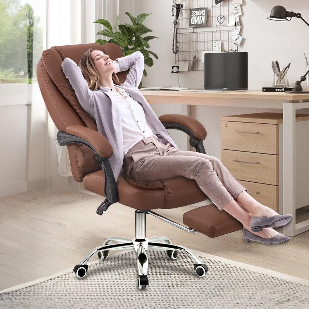 Cadeira de escritório presidente, cadeira de home office com apoio para os pés e encosto ajustável na Shopee