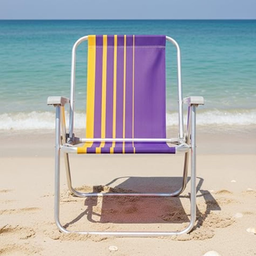 Cadeira de Praia Tramontina Samoa Alta em Alumínio com Assento Roxo e Amarelo na Amazon