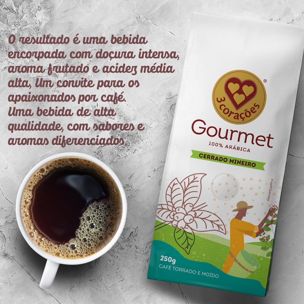 Café, Torrado e Moído, Gourmet Cerrado Mineiro, Pacote, 250g, 3 Corações na Amazon