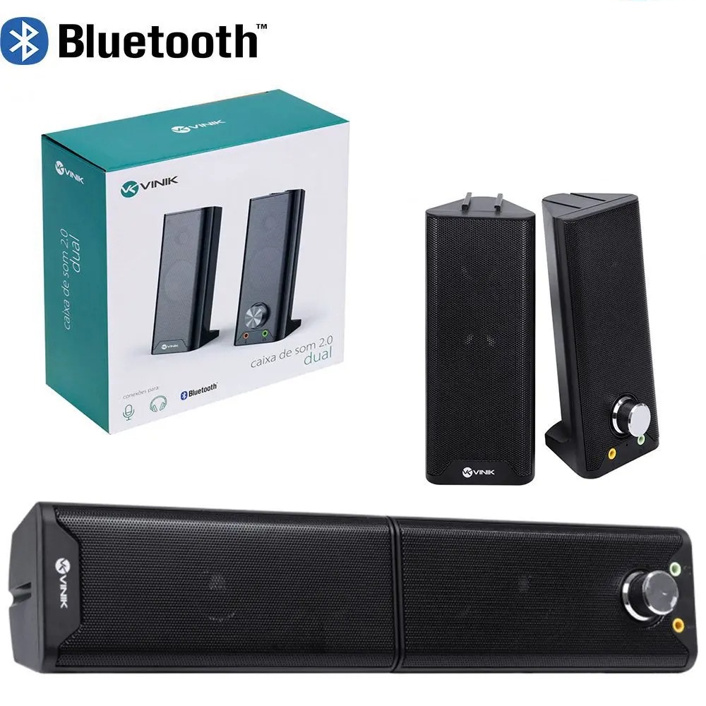 CAIXA DE SOM 2.0 DUAL BASIC 6W – FONE E MICROFONE – CXDU-BSIC, Vinik, Preto na Amazon