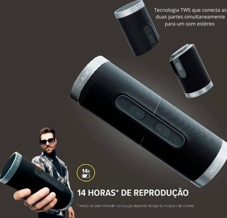 Caixa de Som Bluetooth WAAW by ALOK US 200SB DUO TWS, 14 Horas de Reprodução, Resistente à Água IPX6, 2 em 1 na Amazon