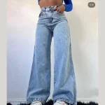 Calça Jeans Feminina Wide Leg Marmorizada Cintura Alta Sem Lycra na Shopee
