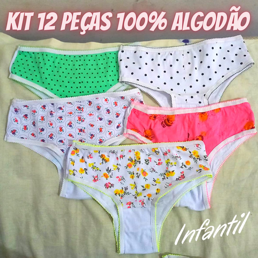 Calcinha Infantil Kit 12 Peças 100% Algodão na Amazon