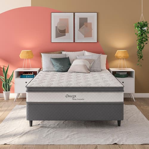 Cama Box Casal Herval Ômega com Pillow Top e Molas Ensacadas 60x138x188cm – Branco/Cinza na Casas Bahia