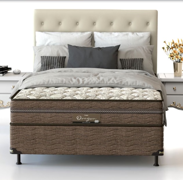 Cama Box Casal Probel Óregon com Euro Pillow e Molas Prolastic 62x138x188 cm – Bege/Marrom na Casas Bahia