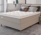 Cama Box Casal Umaflex Milão com Revestimento em Malha + Colchão com Euro Pillow e Molas Ensacadas 30x138x188cm – Bege e Branca na Casas Bahia