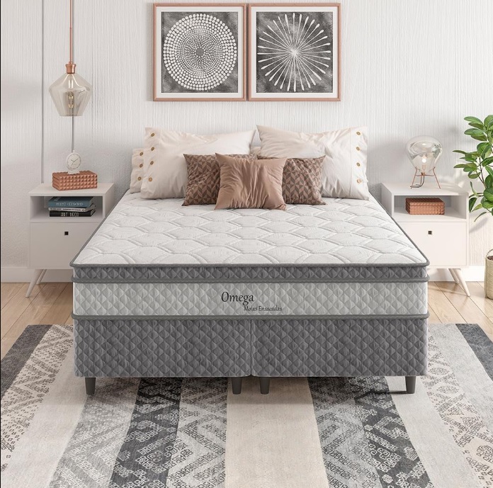 Cama Box Queen Size Herval Ômega com Pillow Top e Molas Ensacadas 61x158x198cm na Casas Bahia