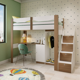 Cama Infantil 1 Escrivaninha 5 Portas Stella Yescasa Wood na MadeiraMadeira