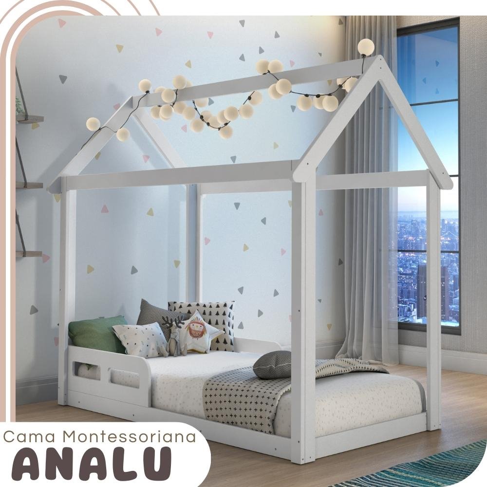 Cama Infantil Montessoriana Casinha em MDF 144x87x162 cm Analu Branco Fosco Carolina Baby na Mega Mamute