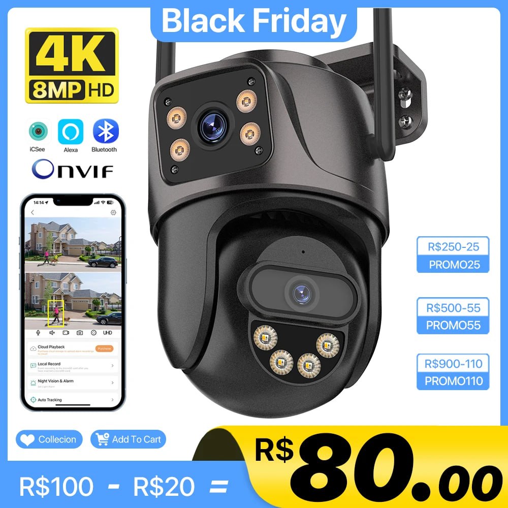 Câmera de Segurança IP Wonsdar 4MP com Lente Dupla na Aliexpress