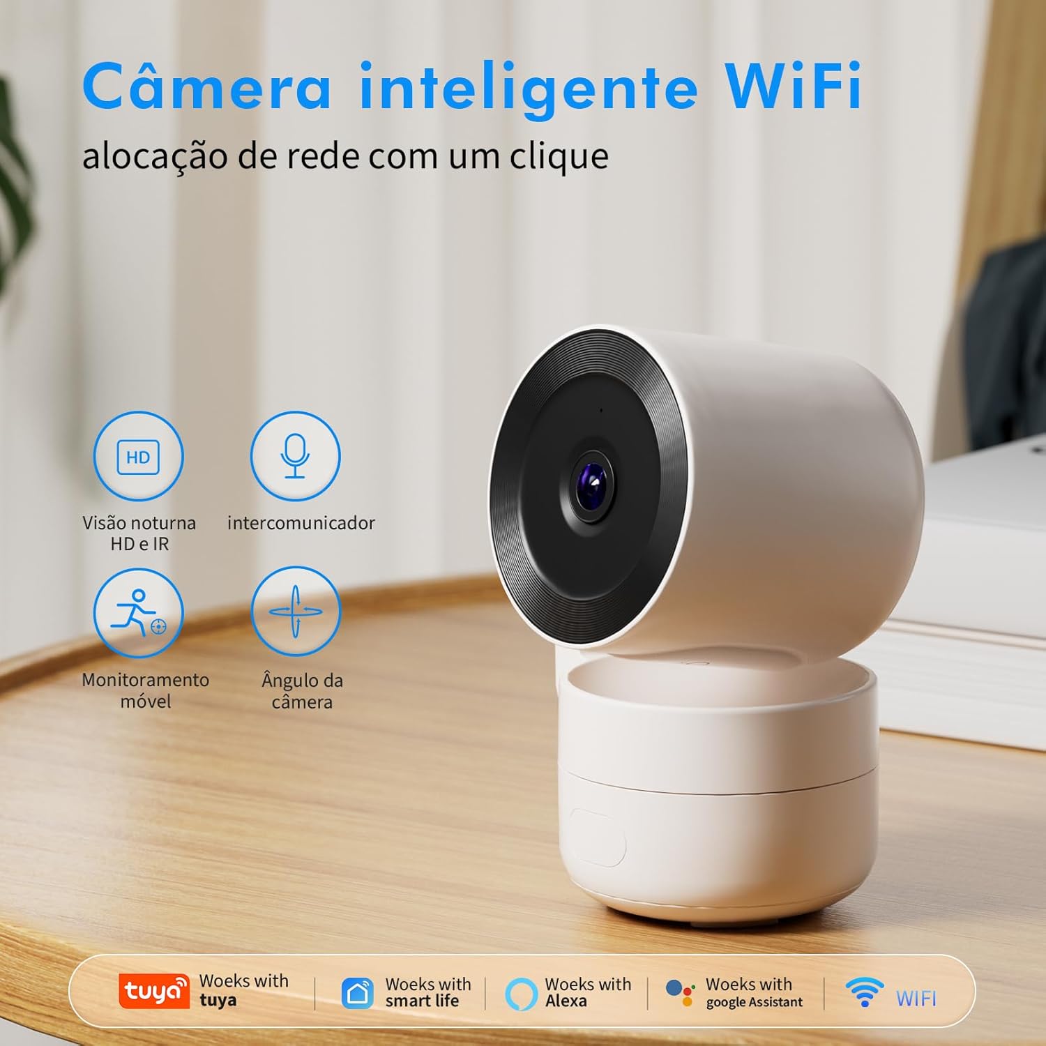 Camera de Segurança Wifi Interior, Detecção de Movimento, Monitoramento de Som, Push de Alerta via Aplicativo, Áudio Bidirecional, Visão Noturna Infravermelha, Rotação de 360 Graus da lente, 4MP na Amazon