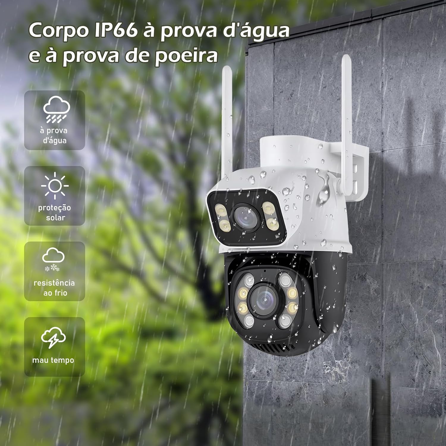 Câmera IP Sem Fio de Segurança Externa HD 3MP, Câmera de Visão Noturna Infravermelha WiFi, Dupla Lente Grande Angular, IP66 à Prova D’água e à Prova de Poeira, Chamada de Voz Bidirecional na Amazon