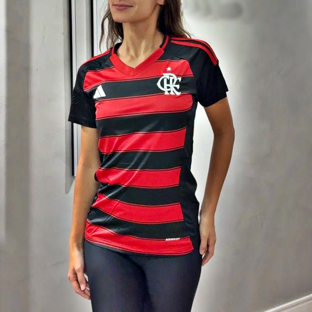 Camisa Feminina de Futebol Cr Flamengo I Home 25 Adidas Preta na Decathlon
