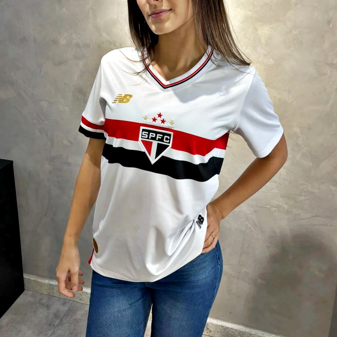 Camisa Feminina NB Torcedor Home SPFC 2025 C/P, Feminina, Branco/Vermelho/Preto, GG na Amazon