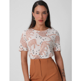 Camiseta Feminina Onças Bege + Camiseta Feminina Manga Curta Preta + Blusa Feminina Canelada Ripple Marrom + Camiseta feminina canelada de na Riachuelo