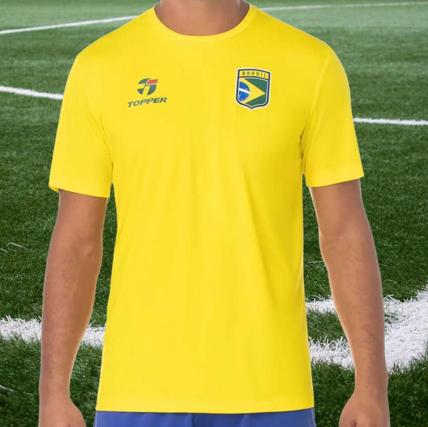Camiseta Gola Alta de Futebol Topper – Brasil Combate Masculina Manga Curta Amarela na Magazine Luiza
