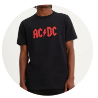 Camiseta Regular Em Meia Malha Com Estampa AC/DC Preto na Lojas Renner