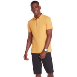 Camiseta Zinco Polo Slim Gola em Y Detalhe Galão Amarelo - Tam P na Off Premium