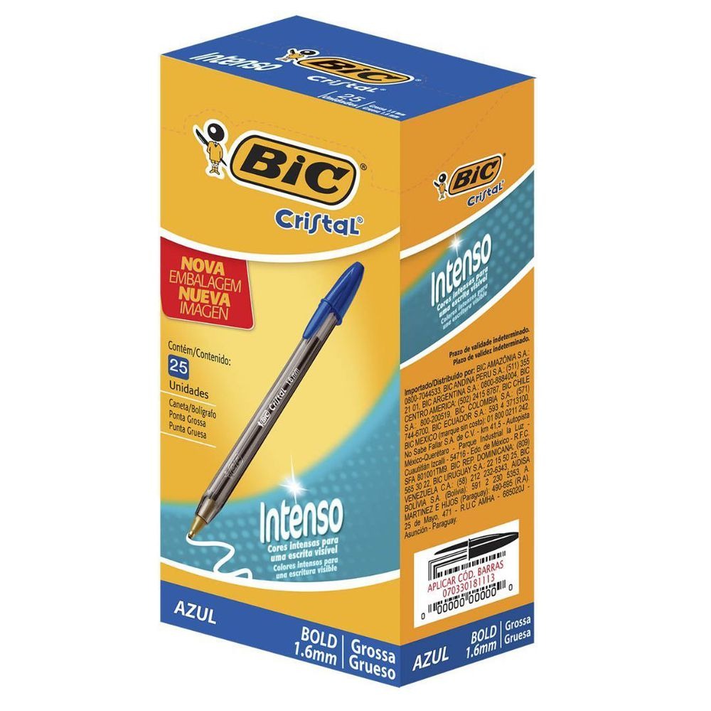 Caneta Cristal Bold Ponta Grossa 1,6mm, Cartucho com 25 Unidades – Bic na Americanas