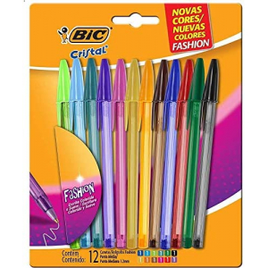 Caneta Esferográfica BIC Cristal Fashion 12 Cores Vibrantes Ponta Média de 1.2mm 970910 Blister 1 Unidade na Amazon