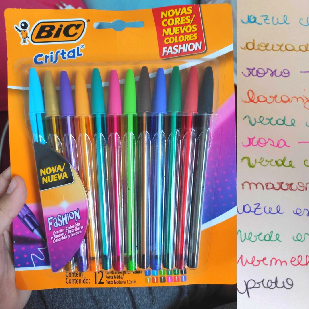 Caneta Esferográfica BIC Cristal Fashion, 12 Cores Vibrantes, Ponta Média de 1.2mm, 970910, Blister 1 Unidade na Amazon