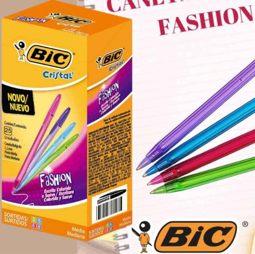 Caneta Esferográfica BIC Cristal Fashion, 1.2mm, 4 Cores na Amazon