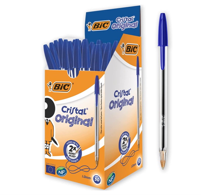 Caneta Esferográfica BIC Cristal Original Dura Mais, Azul, Ponta Média de 1.0mm, 835205, 50 unidades na Amazon