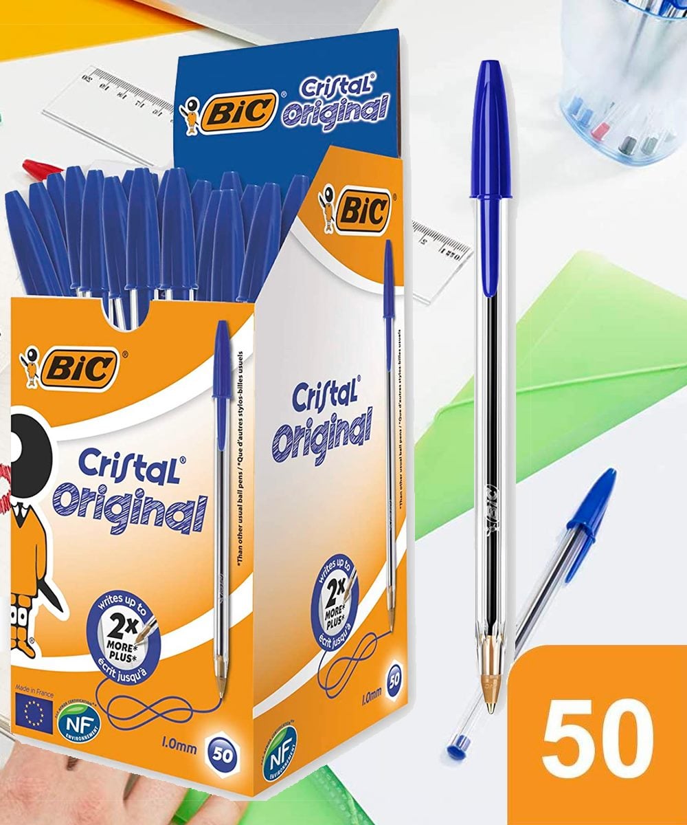Caneta Esferográfica BIC Cristal Original Dura Mais, Azul, Ponta Média de 1.0mm, 835205, 50 unidades na Amazon