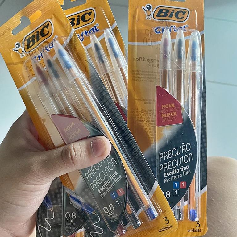 Caneta Esferográfica BIC Cristal Precisão, c/ 1 Azul + 1 Preta + 1 Vermelha, Ponta Fina de 0.8mm, 835240 na Amazon