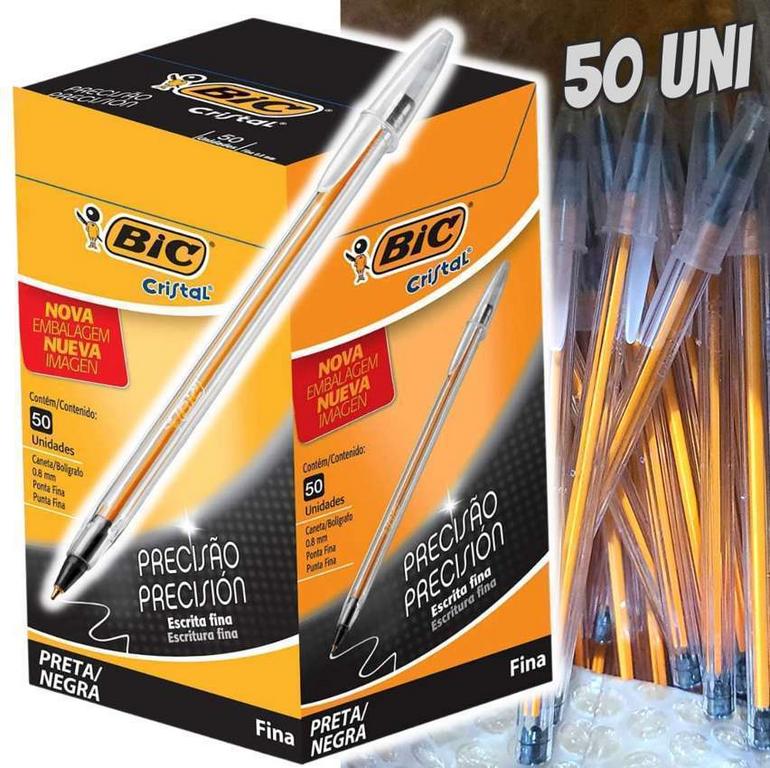 Caneta Esferográfica BIC Cristal Precisão e Suavidade, Preta, Ponta Ultra Fina, 0.8mm, 886649, 50 unidades na Amazon