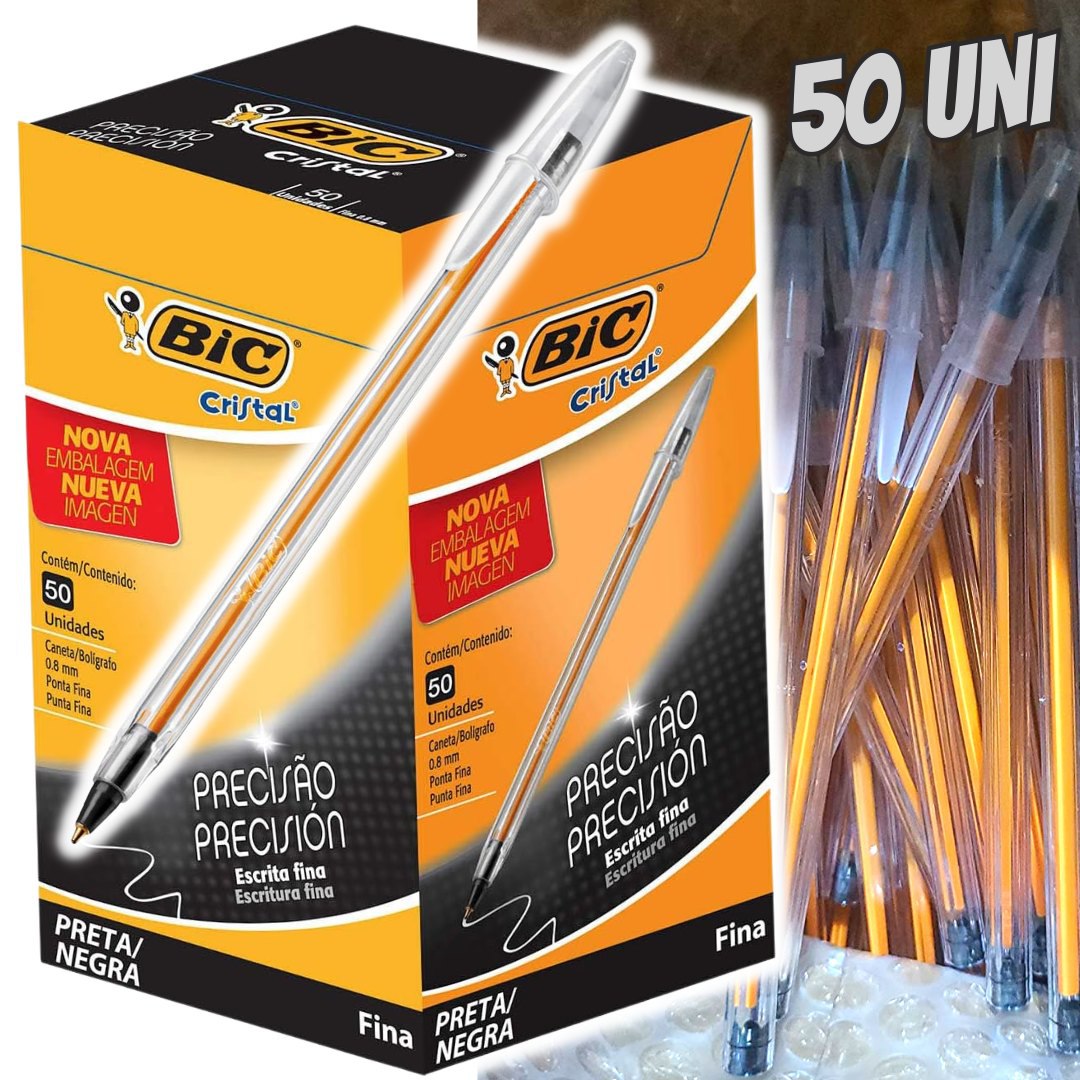 Caneta Esferográfica BIC Cristal Precisão e Suavidade, Preta, Ponta Ultra Fina, 0.8mm, 886649, 50 unidades na Amazon