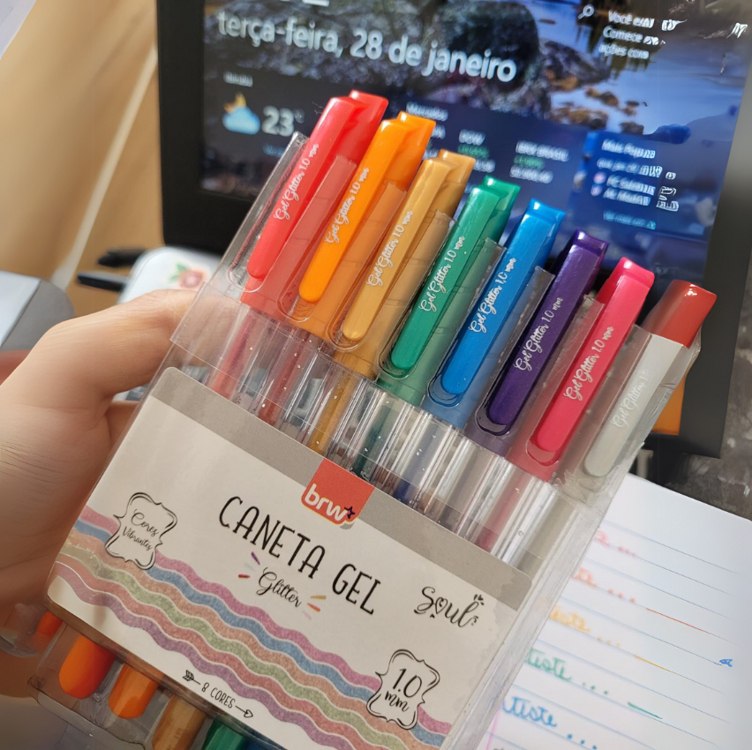 Caneta Esferográfica Gel com Glitter 1.0mm Blister com 8 Cores, BRW na Amazon
