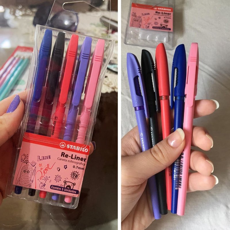 Caneta Esferográfica – STABILO Re-Liner – Estojo com 5 unidades – Em 5 cores na Amazon