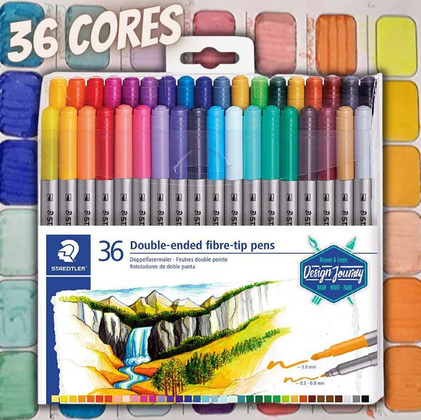Caneta Hidrocor Ponta Dupla, Staedtler, 3200 TB36, 36 Cores na Amazon