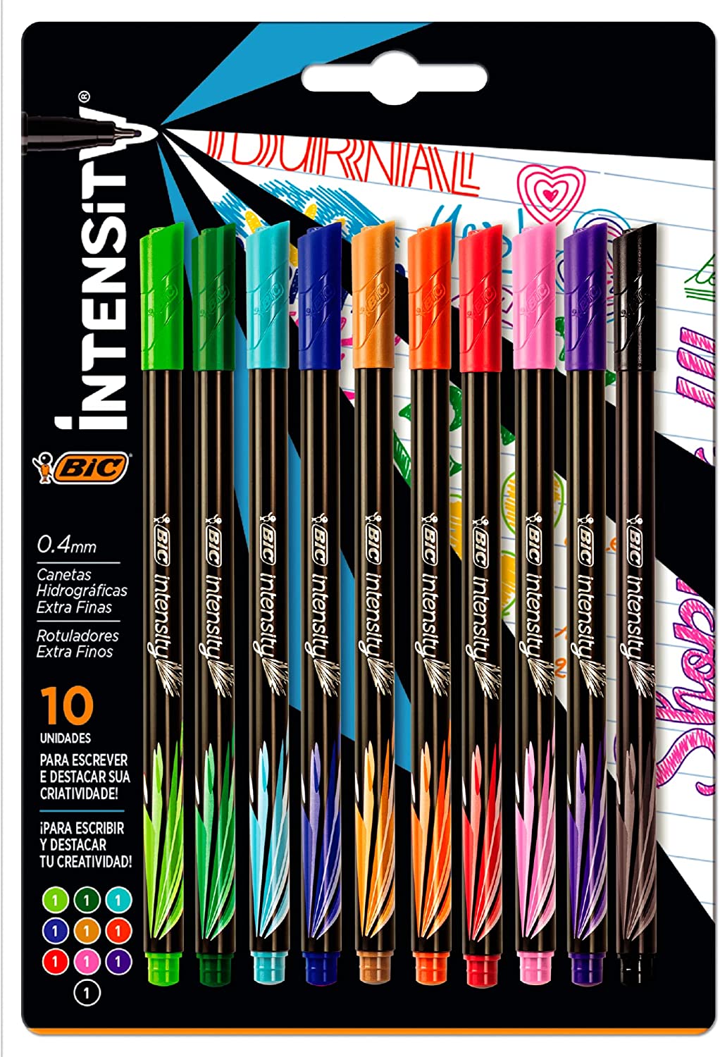 Caneta Hidrográfica BIC Intensity 10 Cores Vivas Ponta Ultra Fina De 0.4mm na Amazon