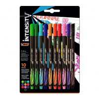 Caneta Hidrográfica BIC Intensity, 10 Cores Vivas, Ponta Ultra Fina De 0.4mm na Amazon
