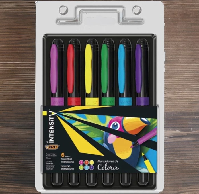 Caneta Hidrográfica BIC Intensity, Ponta Média de 1.1mm, 6 Cores Vibrantes PT 6 UM na Amazon