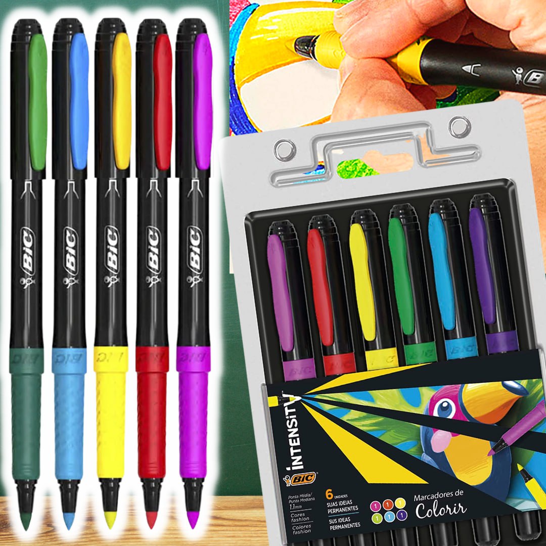 Caneta Hidrográfica BIC Intensity, Ponta Média de 1.1mm, 6 Cores Vibrantes PT 6 UM na Amazon